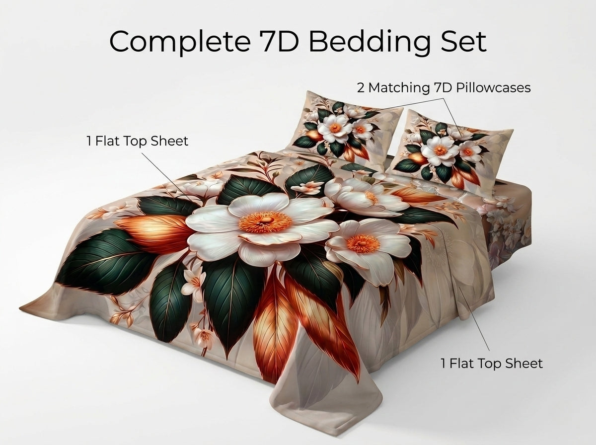 Enchanted Bloom 7D Bedsheet Set - (Ivory)