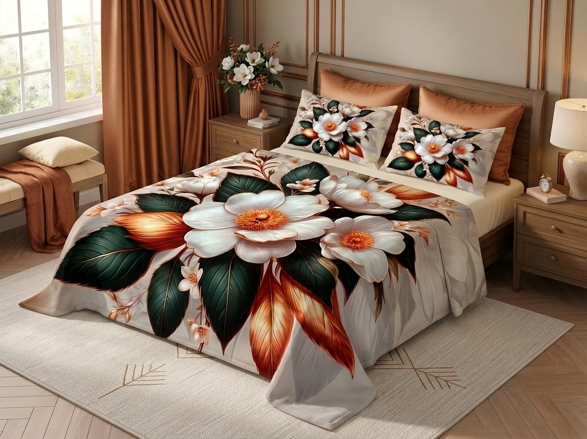 Enchanted Bloom 7D Bedsheet Set - (Ivory)
