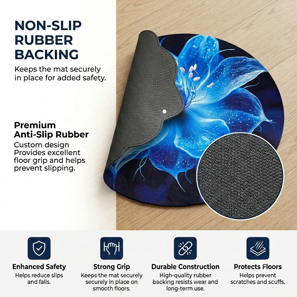 Midnight Bloom Floral Designer Floor Mat (Royal Blue)