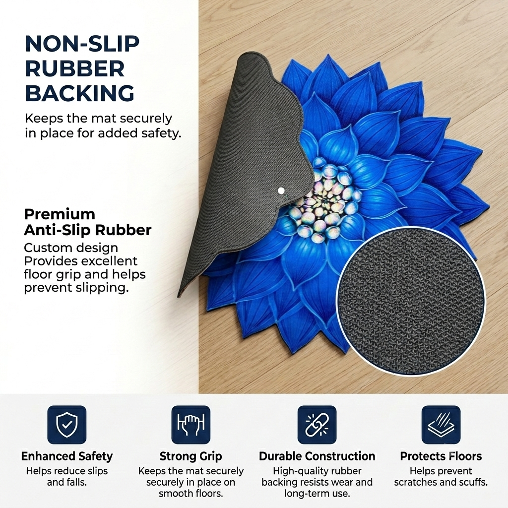 Sapphire Lotus Designer Floor Mat (Blue)