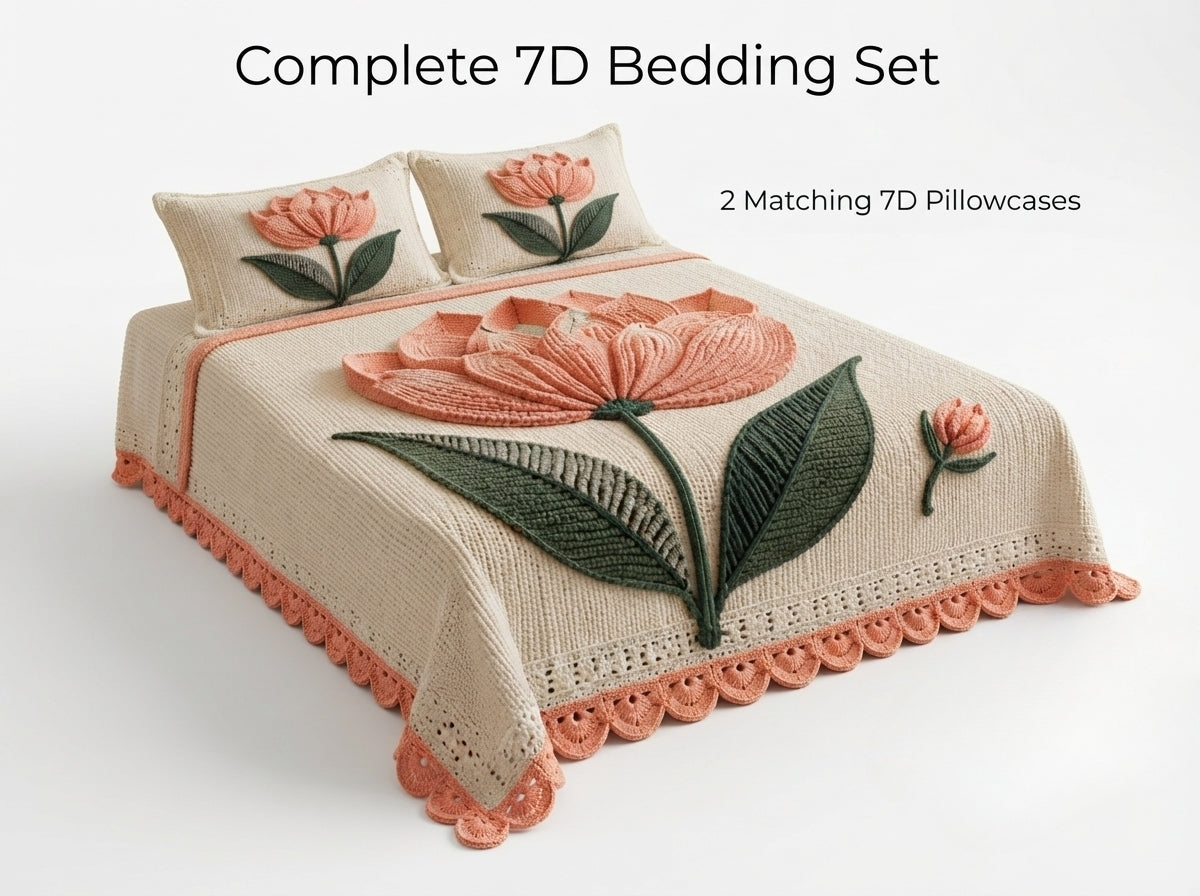 Blush Tulip Printed Crochet Paradise Bedsheet Set - (Pink & White)