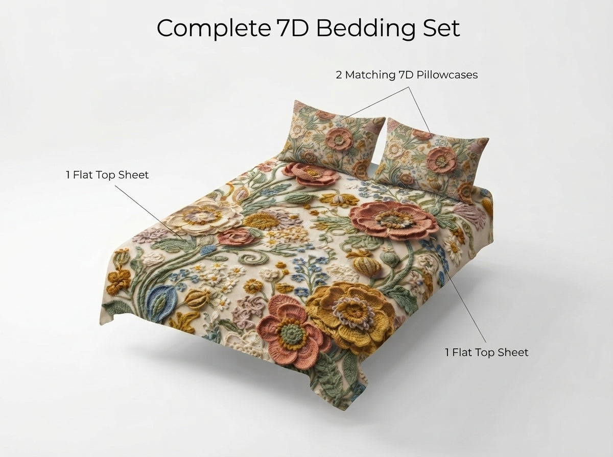 Vintage Floral Printed Crochet Paradise Bedsheet Set - (Pastel Multicolor)