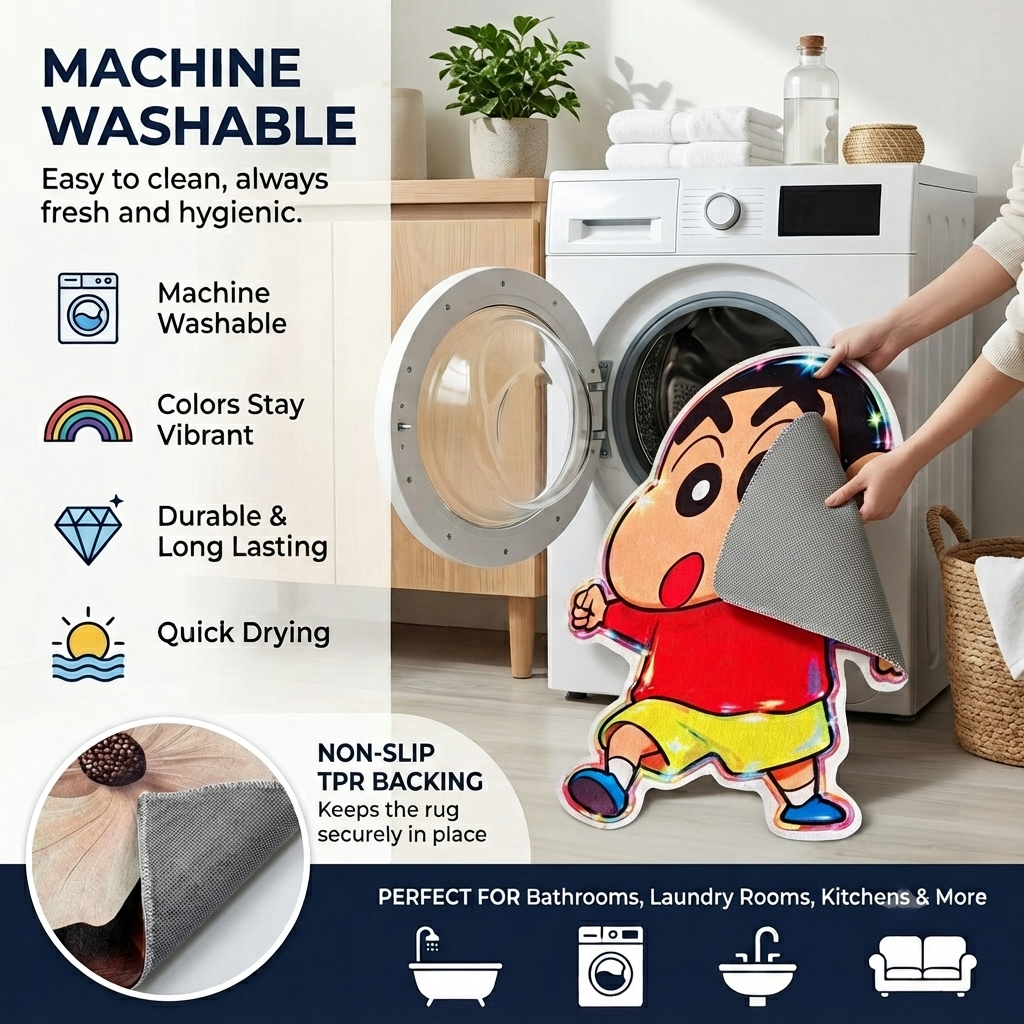 Playful Shin Chan Designer Floor Mat (Multicolor)