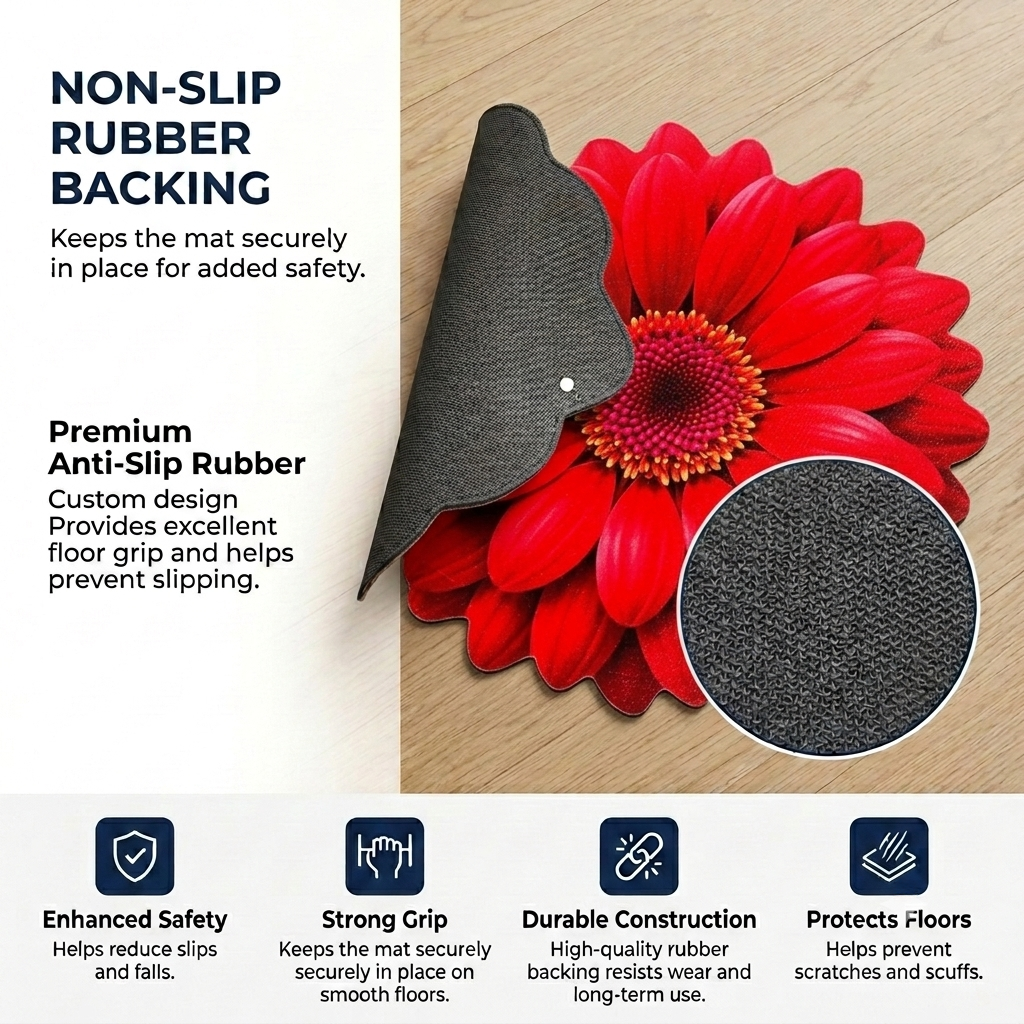 Ruby Blossom Designer Floor Mat (Red)