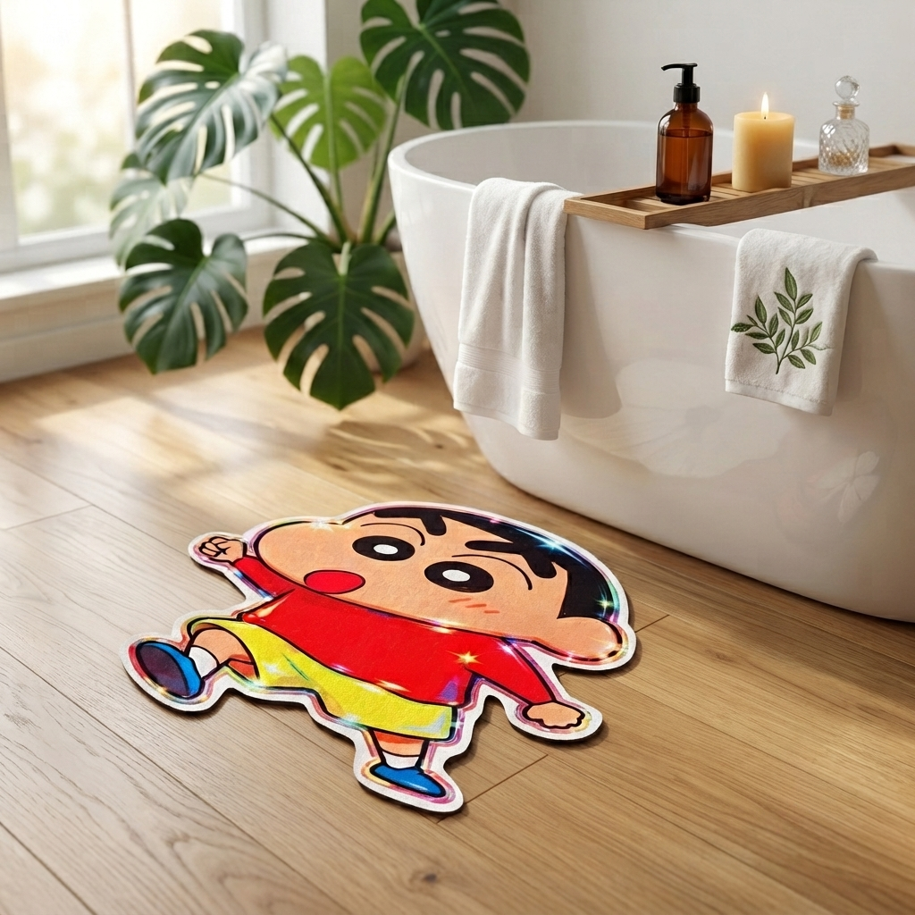 Playful Shin Chan Designer Floor Mat (Multicolor)
