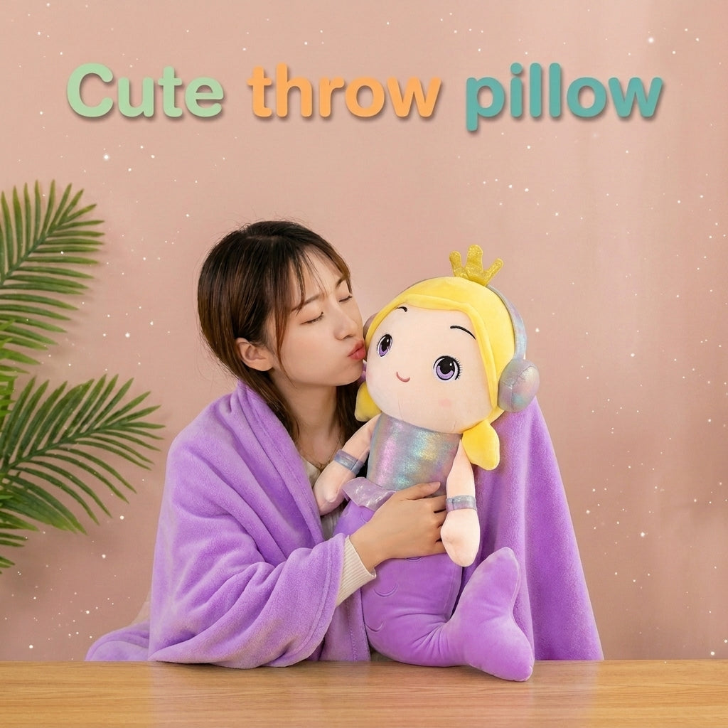 Mermaid 3 in 1 Kids Blanket, Pillow & Soft Toy (Purple)