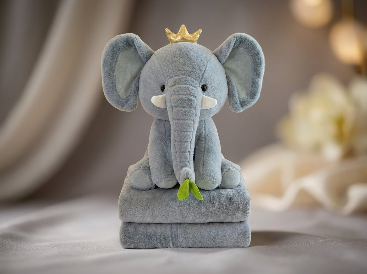 Elephant 3 in 1 Kids Blanket, Pillow & Soft Toy (Gray)