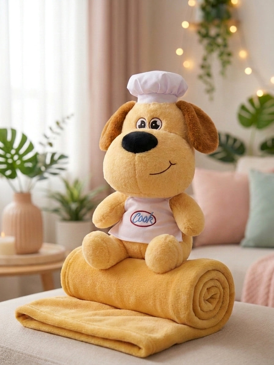 Chef paw 3 in 1 Kids Blanket, Pillow & Soft Toy (Golden)