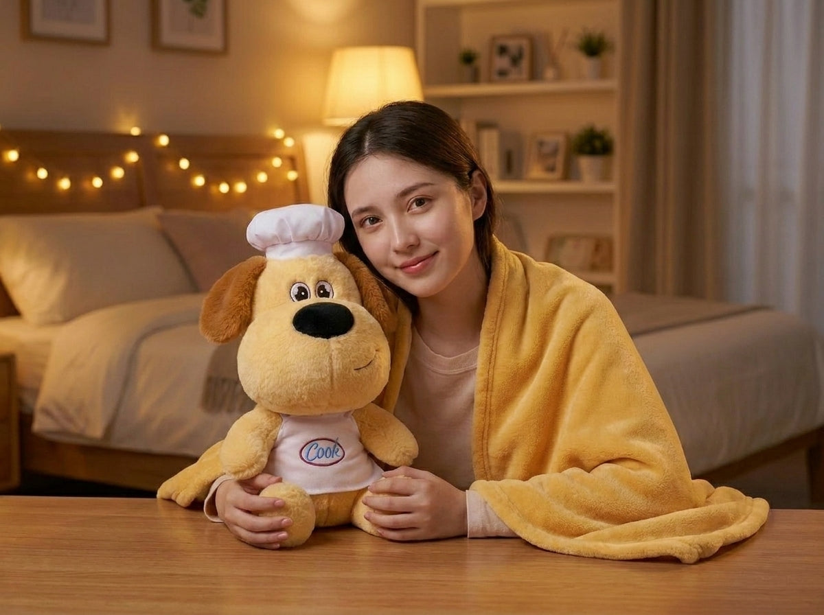 Chef paw 3 in 1 Kids Blanket, Pillow & Soft Toy (Golden)