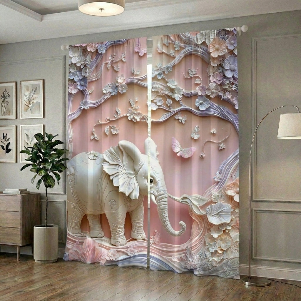 Pastel Elephant Home Curtains – Set of 2