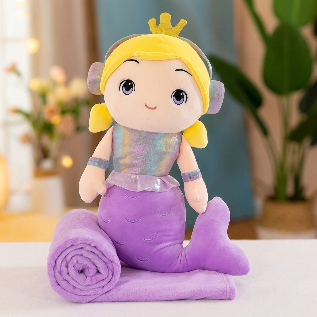 Mermaid 3 in 1 Kids Blanket, Pillow & Soft Toy (Purple)