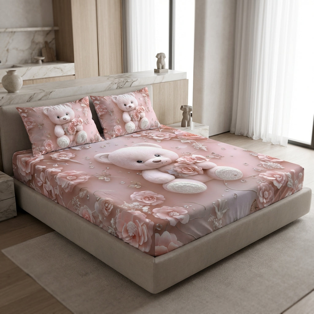 Fairy Tale Baby Teddy 7D Bedsheet Set – Pink