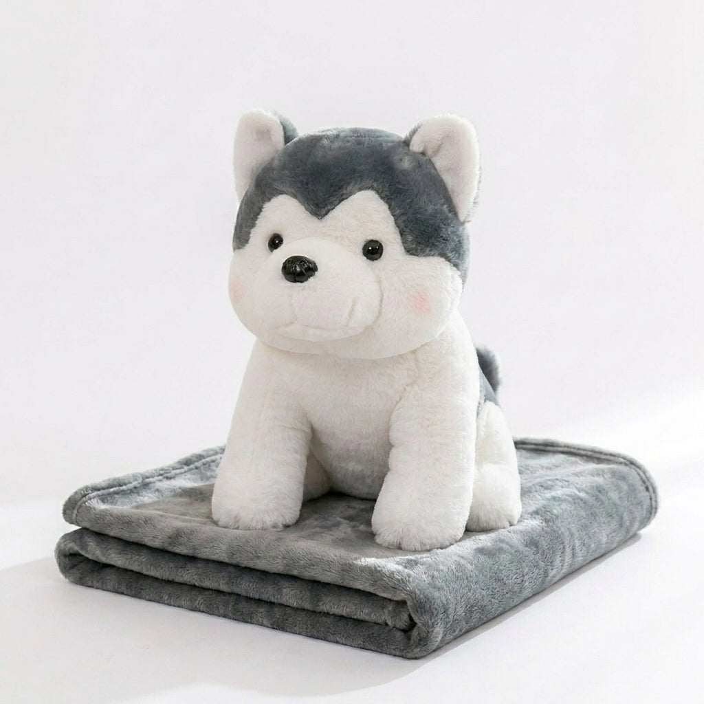 Husky 3 in 1 Kids Blanket, Pillow & Soft Toy (Gray)
