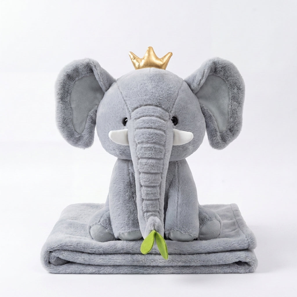 Elephant 3 in 1 Kids Blanket, Pillow & Soft Toy (Gray)