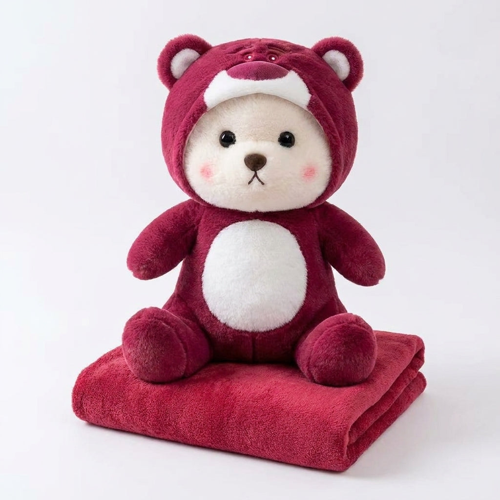 Red Teddy 3 in 1 Kids Blanket, Pillow & Soft Toy (Red)
