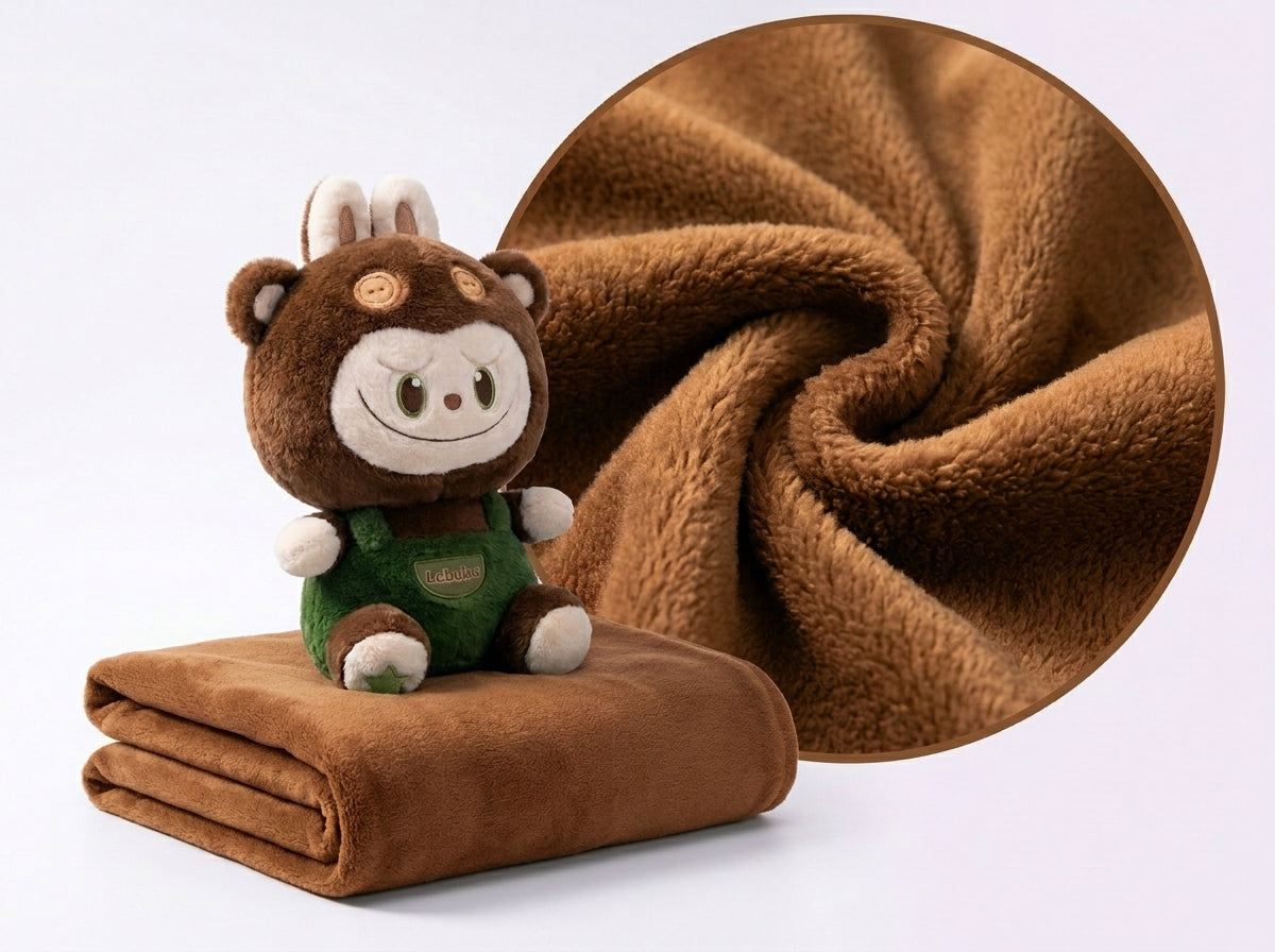 Labubu 3 in 1 Kids Blanket, Pillow & Soft Toy (brown)