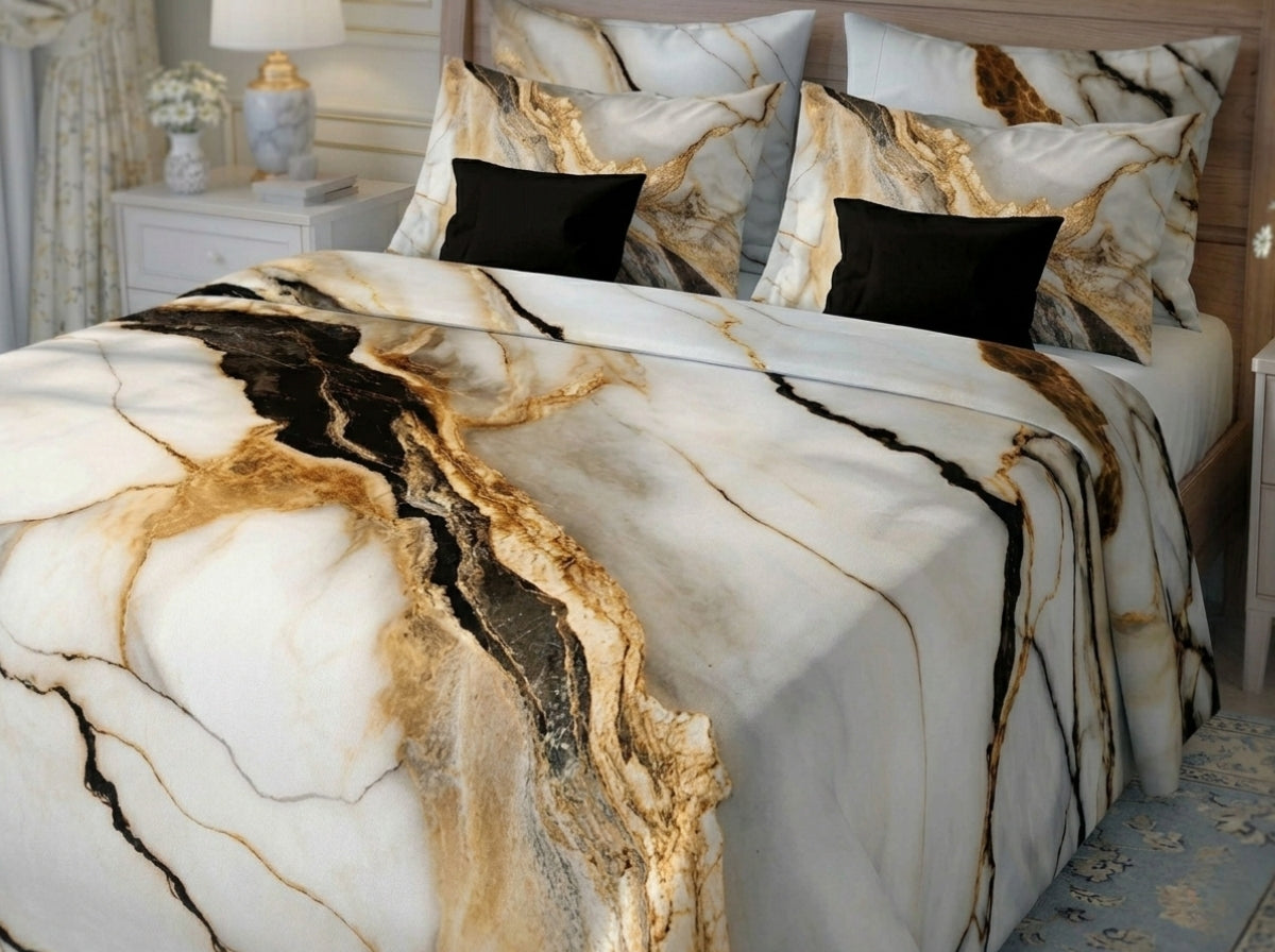 Fairy Tale Ivory Quartz 7D Bedsheet Set - (Ivory)