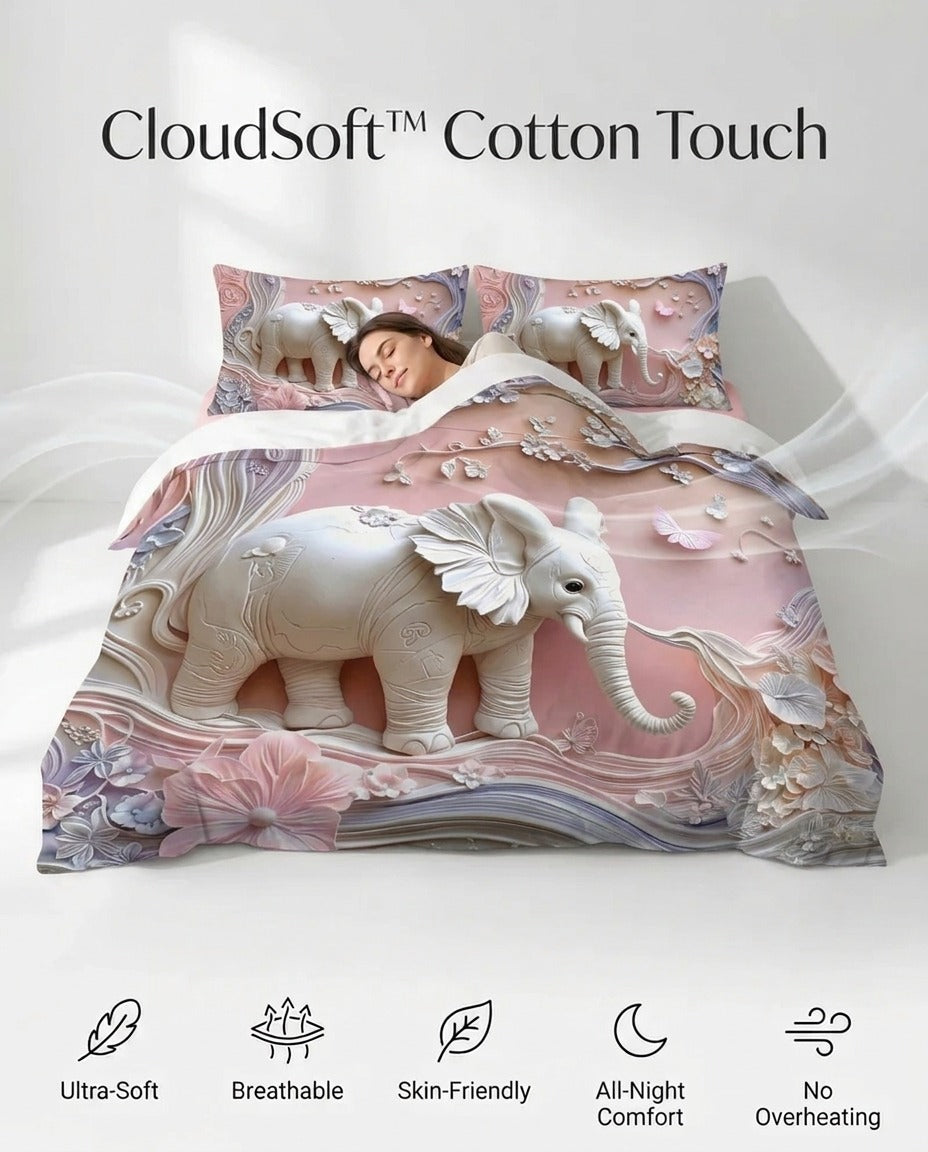 Fairy Tale Elephant 7D Bedsheet Set – Pink