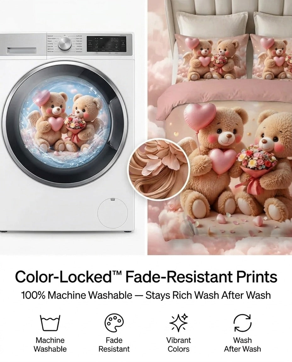 Fairy Tale Blush Bear 7D Bedsheet Set - Pink