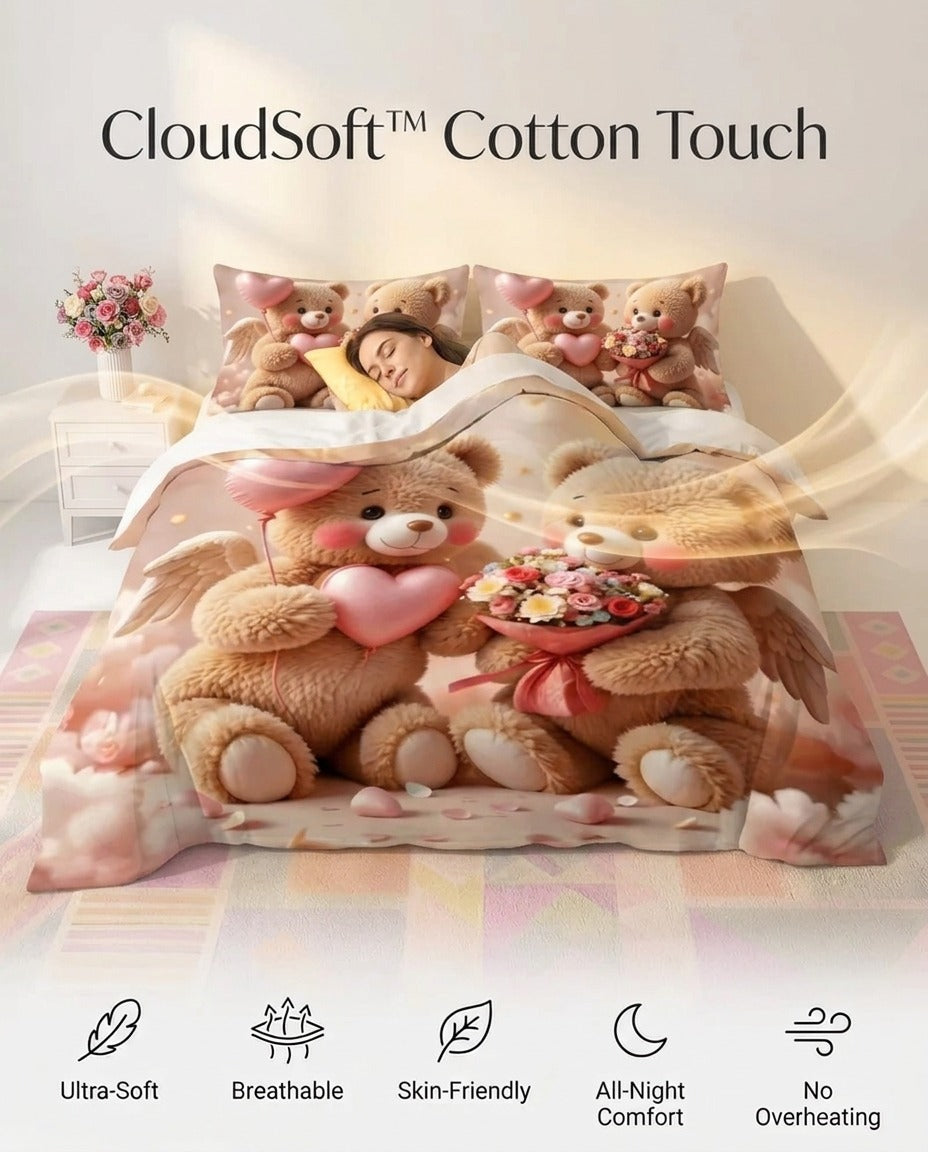 Fairy Tale Blush Bear 7D Bedsheet Set - Pink