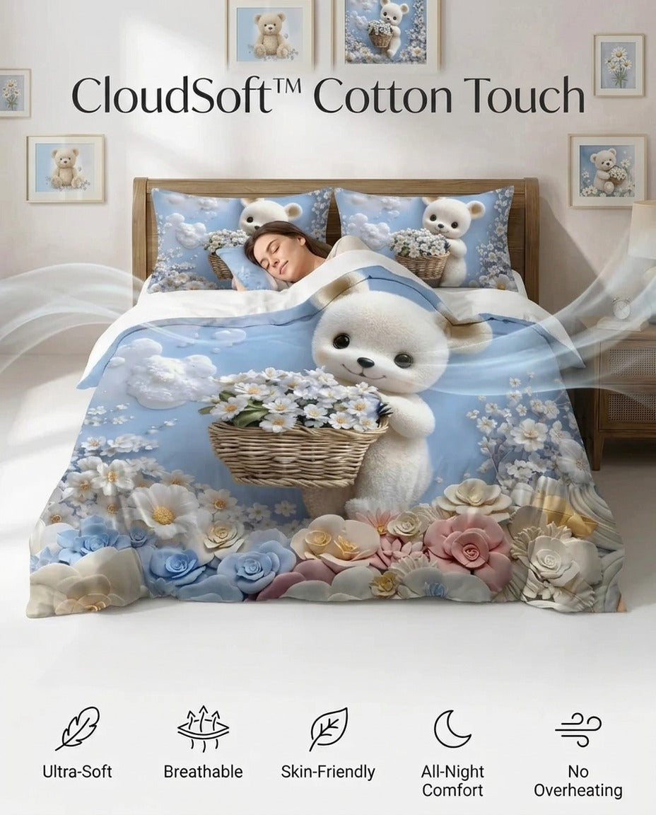 Fairy Tale Cozy Teddy 7D Bedsheet Set – Blue