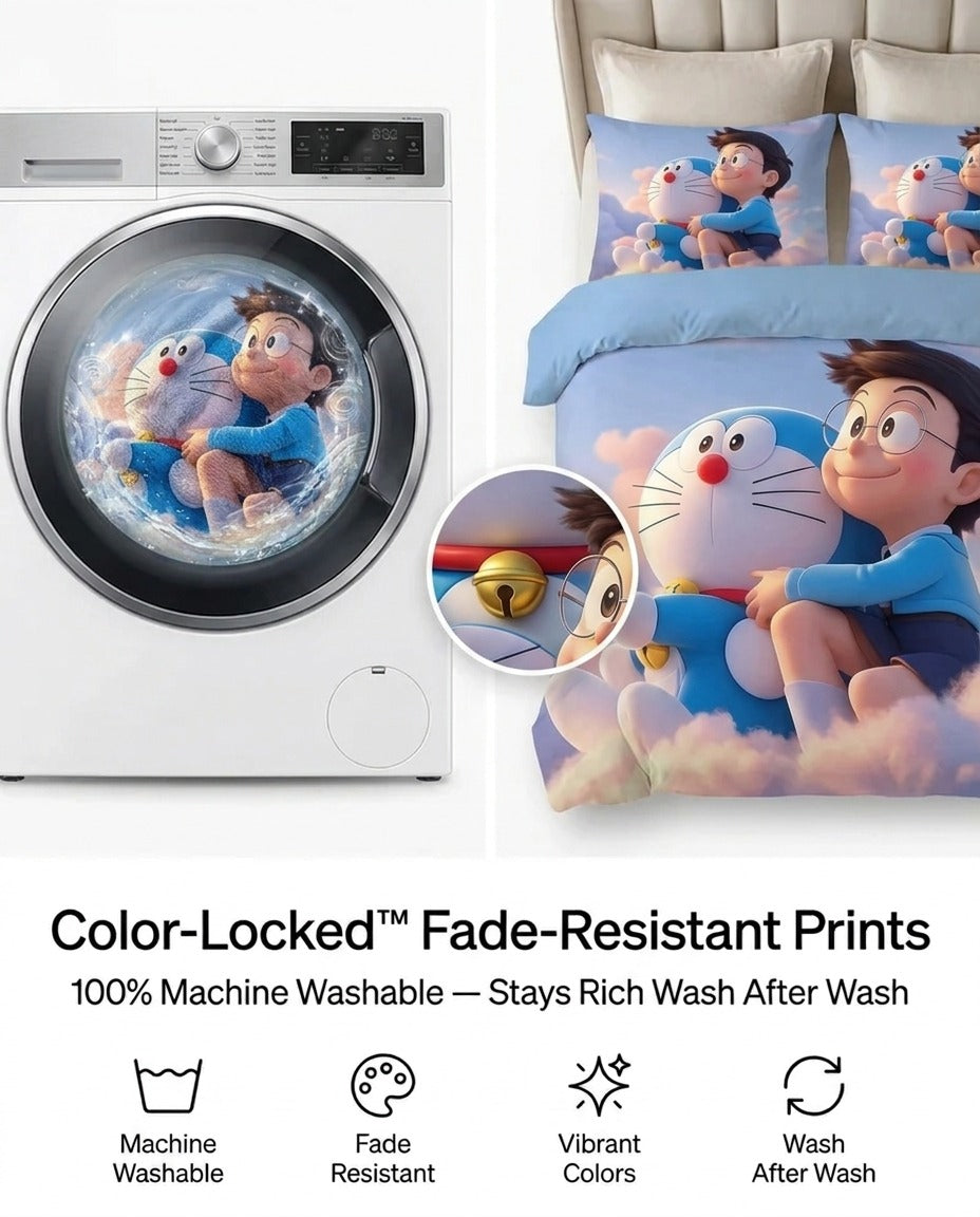 Fairy Tale Doraemon 7D Bedsheet Set - (blue)