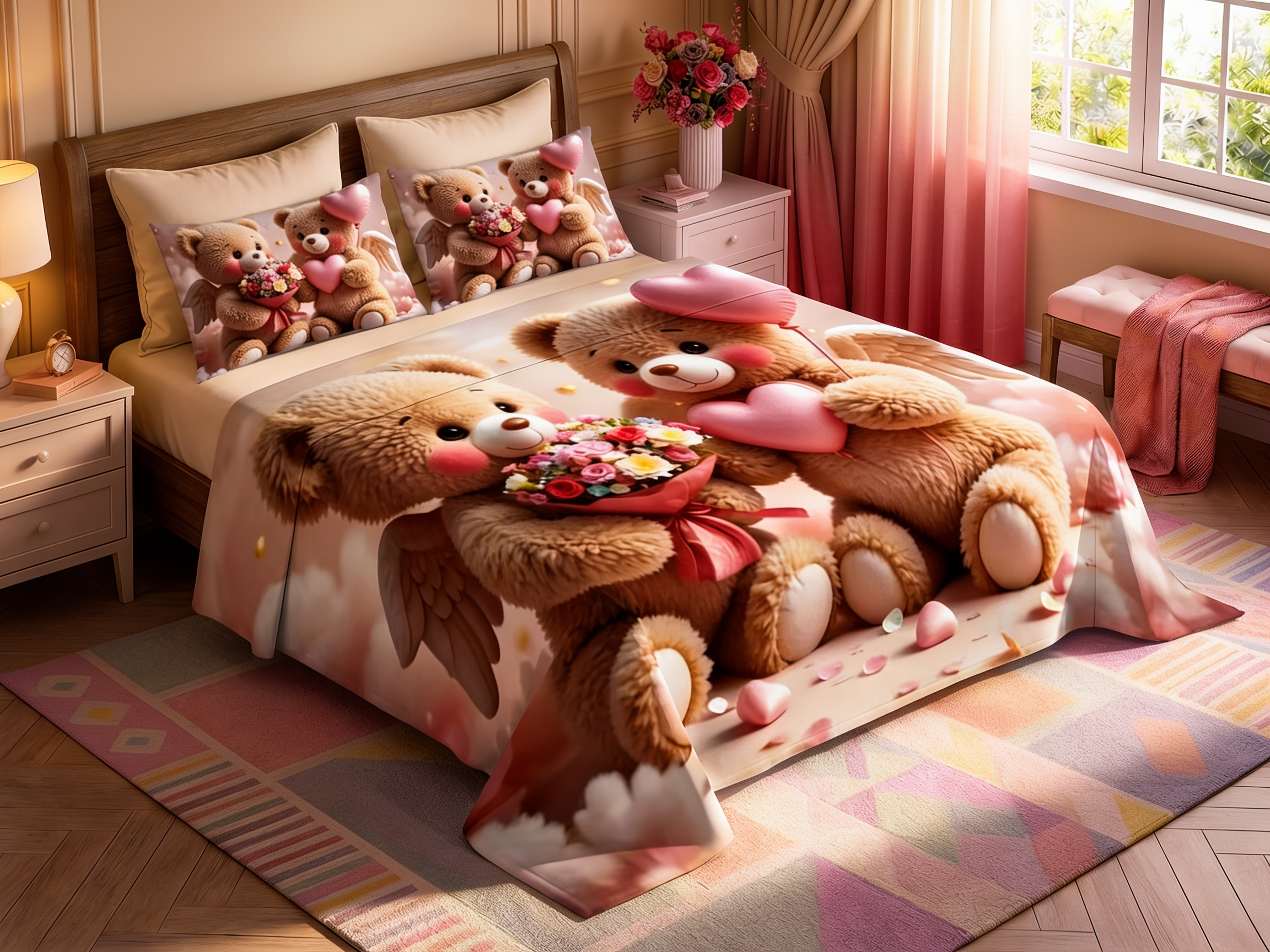 Fairy Tale Blush Bear 7D Bedsheet Set - Pink