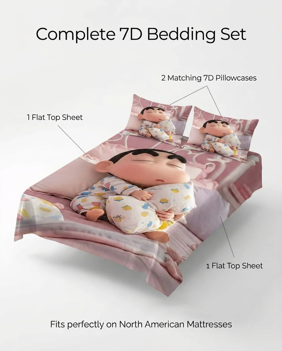 Fair Tale Shinchan giggles 7D Bedsheet Set - (red blue)