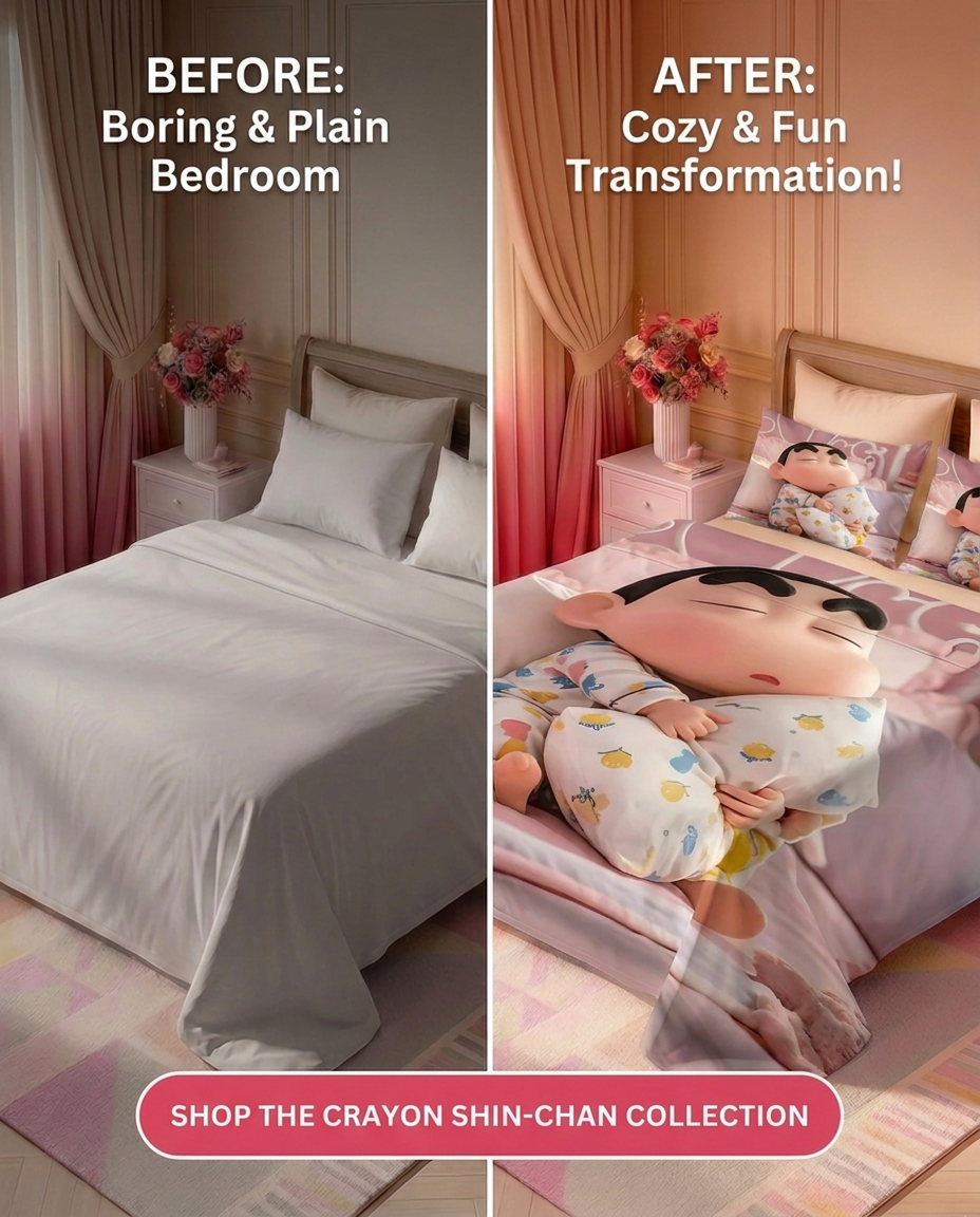 Fair Tale Shinchan giggles 7D Bedsheet Set - (red blue)