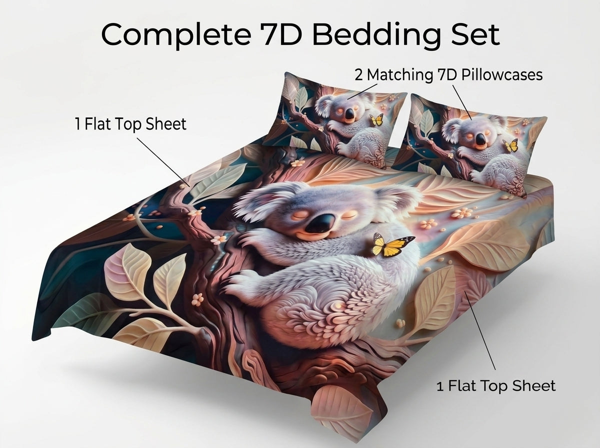 Koala Haven 7D Bedsheet Set - (Multicolor)