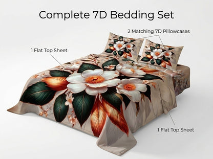 Enchanted Bloom 7D Bedsheet Set - (Ivory)