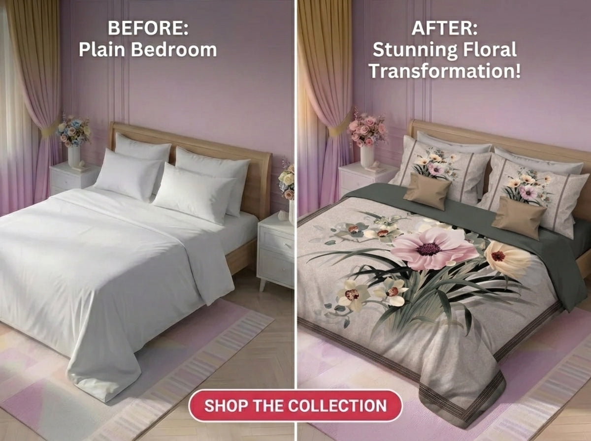 Blossom Serenity 7D Bedsheet Set - (Grey)