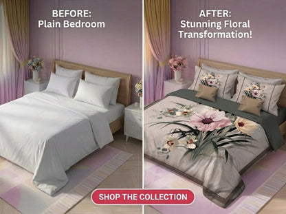 Blossom Serenity 7D Bedsheet Set - (Grey)