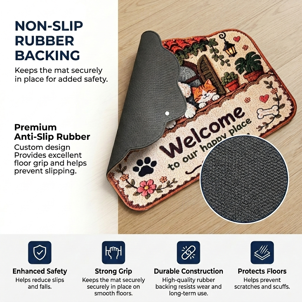 Happy Paws Welcome Designer Floor Mat (Cream & Brown)