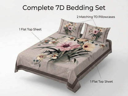 Blossom Serenity 7D Bedsheet Set - (Grey)