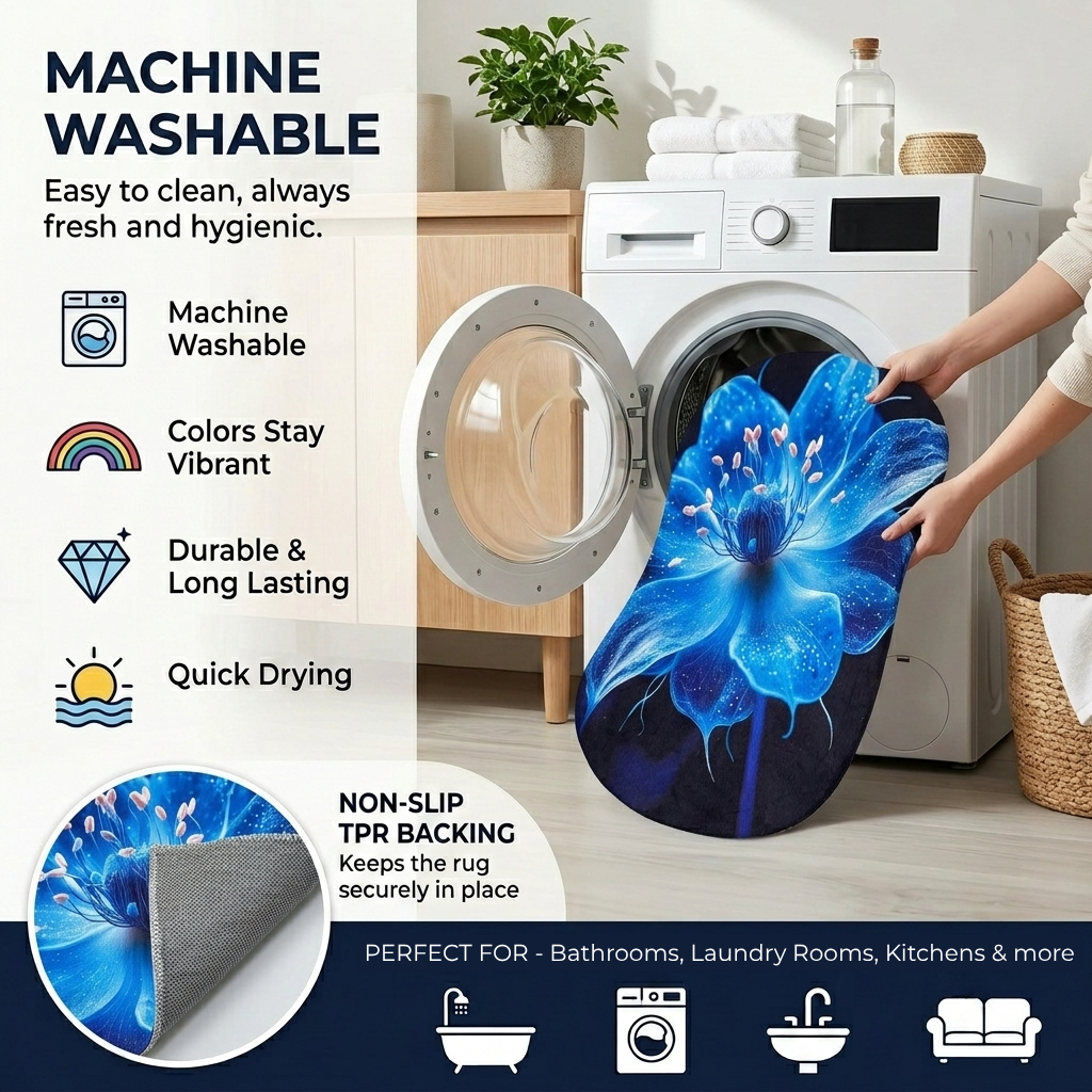 Midnight Bloom Floral Designer Floor Mat (Royal Blue)