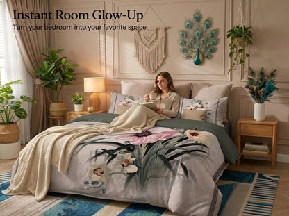 Blossom Serenity 7D Bedsheet Set - (Grey)