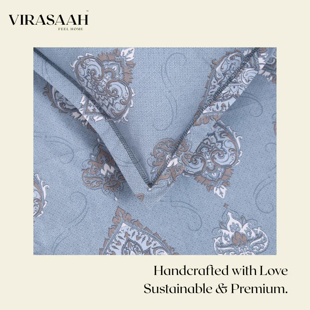 Royale Spread - Mercerized Cotton Bedsheet with two pillowcases | Gray Pitch - VIRASAAH