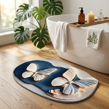Azure Butterfly Designer Floor Mat (Blue & Ivory)