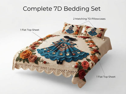 Doll Garden Printed Crochet Paradise Bedsheet Set - (Multicolor)