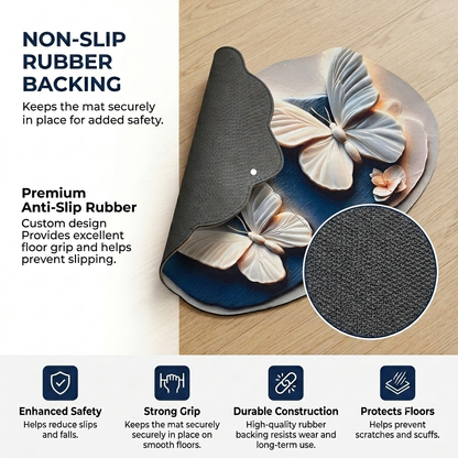 Azure Butterfly Designer Floor Mat (Blue & Ivory)