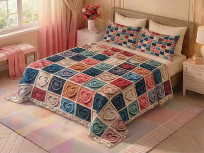Sweetheart Patchwork 280-TC Printed Crochet Paradise Bedsheet Set - (Multicolor)