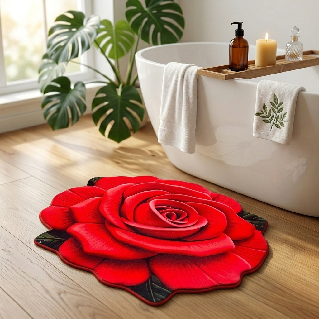 Royal Scarlet Rose Designer Floor Mat (Red)