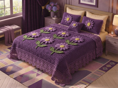 Violet Printed Crochet Paradise Bedsheet Set - (Violet)