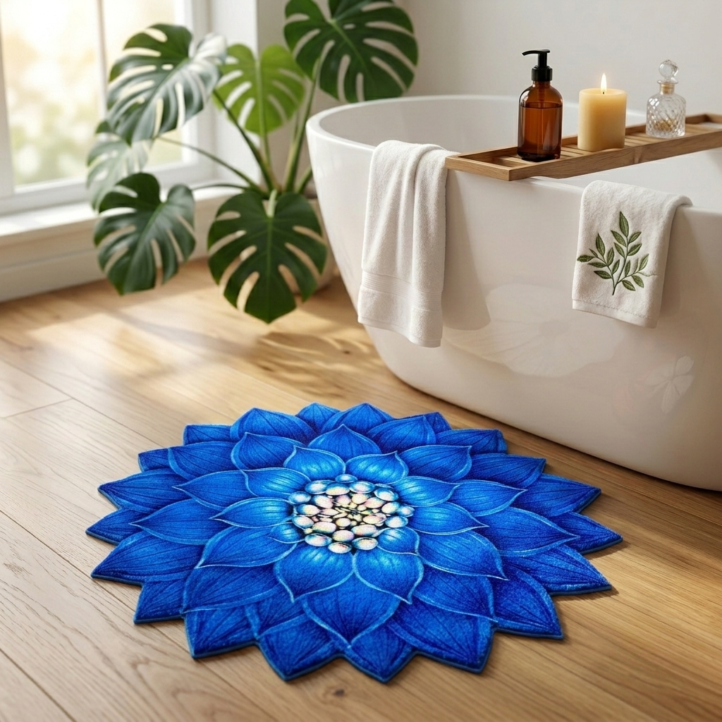Sapphire Lotus Designer Floor Mat (Blue)