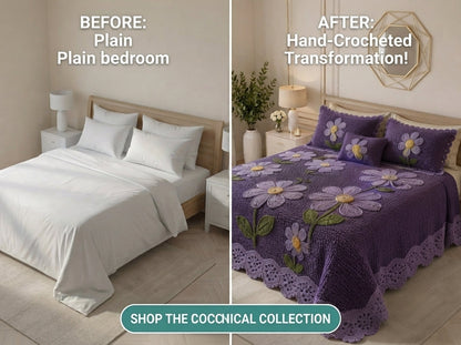 Violet Printed Crochet Paradise Bedsheet Set - (Violet)