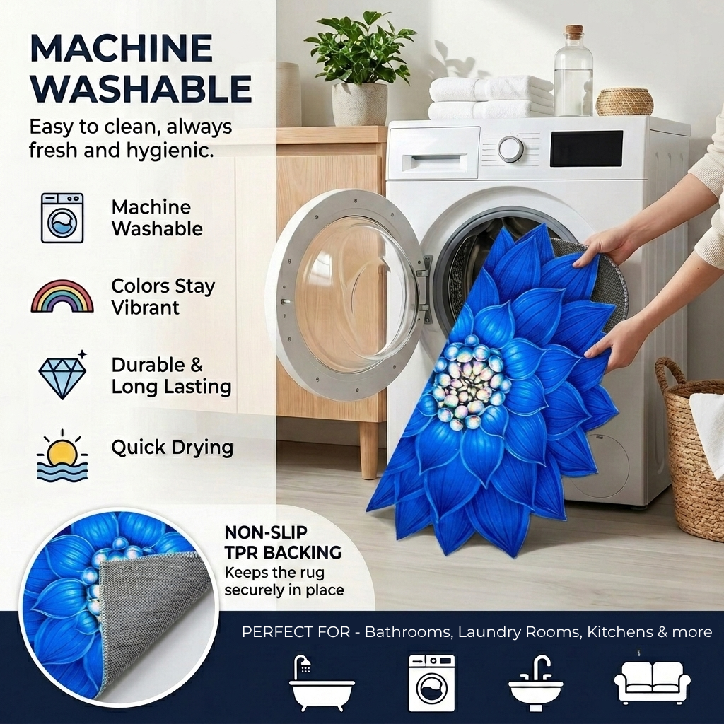 Sapphire Lotus Designer Floor Mat (Blue)