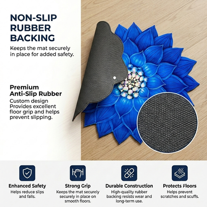 Sapphire Lotus Designer Floor Mat (Blue)