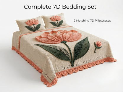 Blush Tulip Printed Crochet Paradise Bedsheet Set - (Pink & White)