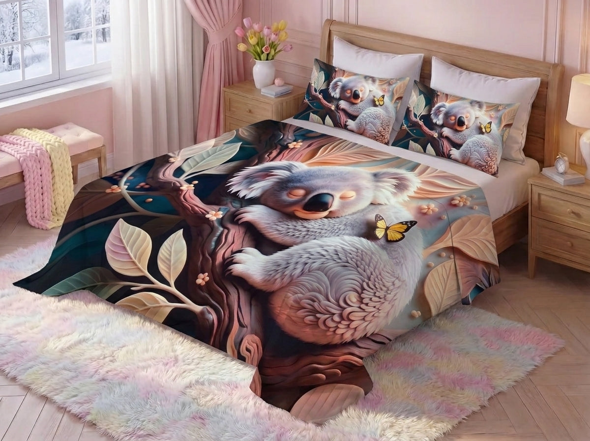 Koala Haven 7D Bedsheet Set - (Multicolor)
